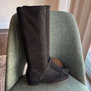 Boden Black stretch Suede pull on slouchy Knee length Boots size women’s 39/US 8